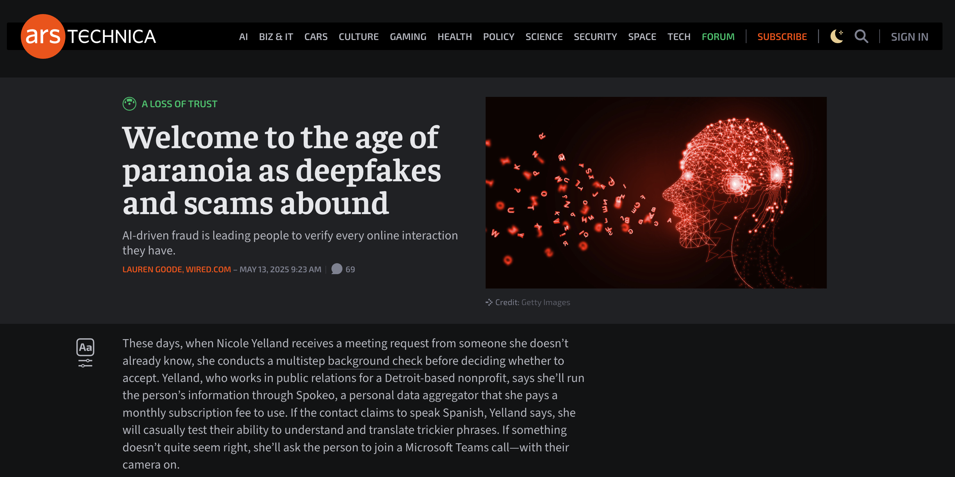 Ars Technica: Welcome to the age of paranoia as deepfakes and scams abound